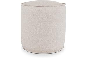 Deshome - Pouf poggiapiedi tondo Ø 50 cm imbottitura sfoderabile per interno e esterno: Puff design per divano soggiorno camera da letto, Puff poggiapiedi, Pouffe salotto Light Pouf Beige