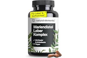 ‎NATURAL ELEMENTS natural elements Mariendistel Leber Komplex - 120 Kapseln - mit Mariendistel, Cholin, Artischockenextrakt, Curcuma & Zink - Leberkur Hochdosiert, vegan, laborgeprüft und in Deutschland produziert