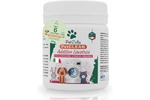 PETZOLLA Additivo Lavatrice per tessuti a contatto con Animali 6 bustine da 10gr, Igienizzante bucato naturale, Neutralizza Odori, Elimina Batteri, peli e biofilm, formula Atossica - 60 gr - Made in Italy