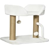 PawHut Small Cat Scratching Tree Height 42 cm with White Nest | Cat Tree, Hanging Balls, Sisal Poles, 48 x 38 x 42 cm