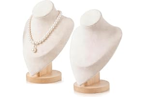 Jinavoty 2 st halsband visningsstativ sammet smycken byst visningsstativ med träbas halsband byst för försäljning för säljare hemhandelsorganisatör (beige, medium)