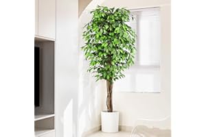 Keeplush Planta Artificial Ficus 210cm Alta con Tres Varas de Madera Natural, Planta Artificial Grande con 1760 Hojas, Plantas Artificiales Interior Decorativas para Oficina Hogar DEC