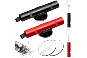 FeiFanChoice Safe Hero Life Hammer, 2 Pack 2-in-1 Car Window Breaker with Holder, Testing Glass & Survival Whistle, Life Hammer with Seatbelt Cutter for Car Safety, Red and Black