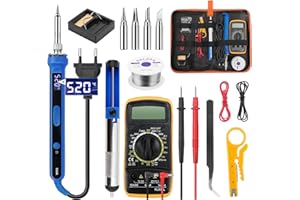QUOTRE Saldatore Elettrico Professionale Kit,100W Saldatore a Stagno LED Temperatura Regolabile 180 ℃ ~ 520 ℃ con Interruttore ON/OFF con 5 Punte,Saldatore per Manutenzione Saldare Piccoli Elettrodomestici