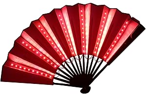 B BACHVIBES Abanico Plegable LED: El complemento Fiestas, Festivales, Discotecas y conciertos de música (Rojo)