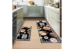 MIQEBX 2 Pcs Kitchen Rugs and Mats, Anti Fatigue Kitchen Rug Sets,Comfort Floor Mats Washable Non Slip Kitchen Rug Runner for Office Sink Laundry (Breakfast, 43x150cm+43x75cm)
