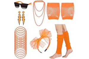 KILLIAN'S STORE 80er Jahre Outfit Damen 80er Jahre Accessoires, 80er 90er Jahre KostüM Damen Kinder Party Neon Accessoires Spitzenstoff Stirnband Ohrringe Brille 80er Netzhandschuhe ArmbäNder Halsketten Beinlinge