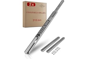 LouMaxx glissiere pour tiroir 310 mm pour rainure 17 mm – 1 paire (gauche/droite) – coulisse tiroir avec sécurité anti-sortie – rail tiroir coulissant, montage facile, vis incluses