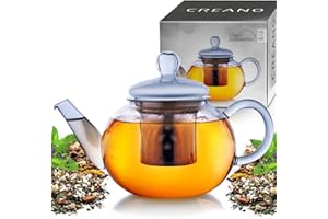 Creano Glass Teapot 800ml - Stovetop Safe Tea Kettle with Stainless Steel Infuser and Glass Lid - Ideal for Preparing Loose Teas - Drip Free