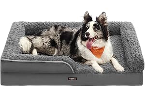 Feandrea Cuccia Cane Interno, Cuccia per Cani, Lettino per Animali, Ortopedico con Gommapiuma Ondulata, Bordi Rialzati, Copertura di Peluche Sfoderabile,106 x 81 x 18 cm, Grigio Ardesia PGW253G02