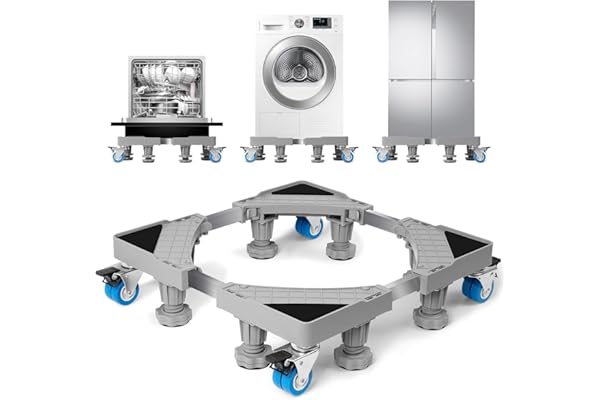 WUFANC Base Lavadora Con 8 Patas Y 4 Ruedas, Soporte Lavadora Secadora Antideslizante Y Amortiguadora, TamañO Ajustable(41-64 Cm), Plataforma Con Ruedas Capacidad (Carga de 300 KG)