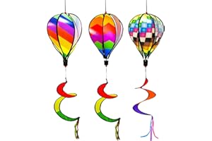 LUKDUNG 3 x 130 cm Hot Air Balloon Wind Spinner Rainbow Garden Pinwheels Swirl Wind Spinner Windmill Striped Rainbow Windsock Rotating Sequins Twister Hanging Yard Decoration