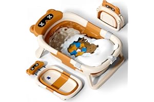 COOSEYA Baignoire Pliable BéBé, Baignoire Pliable Pour Nouveau-Né Avec Coussin Doux (0-18 Mois), Cadeau de naissance pour nouveau-né, Cadeau De Voyage Portable, Peu Encombrant, Marron
