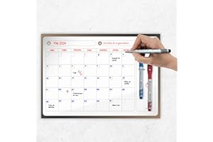 PREVIS Calendrier Mensuel Mural Effacable A4 30X21CM avec 3 feutres - Tableau organisateur mural Planning Mensuel - Planificateur Calendrier Mural 2025 Grand Format Familial