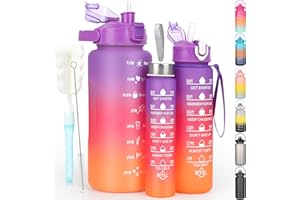 CodiCile Motivational Water Bottle with Straw 3 Pcs, 2L 900ML 300ML Reusable BPA Free Sports Water Bottle, Leakproof Drinks Bottle with Time Markings