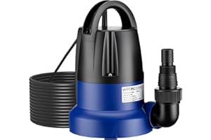 Wiltec Pompe à eau immergée à aspiration plate 400 W – Jusqu’à 1 mm – 7000 l/h – Refoulement max. 7 m, profondeur max. 7 m – Capteur de niveau d’eau – Pompe submersible Eau propre