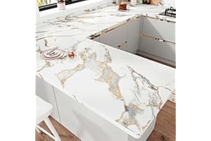 HotDecor Carta da parati in marmo opaco, autoadesiva, colore bianco oro, per piano di lavoro, cucina, pareti in vinile marmo, per mobili, cucina, armadio, pellicola autoadesiva per mobili, bianco, 40