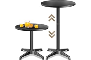 CASARIA® 2in1 Height Adjustable Bar Table | 70 x 115 cm Aluminum Stainless Steel Round Weatherproof Outdoor Indoor Camping Bistro Table | Garden Balcony Patio Furniture | Black