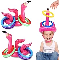 Gioco Gonfiabile Fenicottero Con Anelli - 2 Fenicotteri + 12 Anelli + Tubo Per Bambini - Foto 3