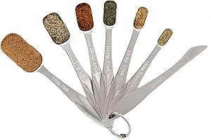 Chef Pomodoro Juego de 7 Cucharas Medidoras - Medidores de Cocina Acero Inoxidable - Cucharas Medidoras Repostería con Marcas Láser en Sistema Métrico Decimal - Cuchara Medidora para Secos o Líquidos
