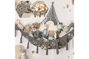 Lunriwis Toy Hammock for Stuffed Animals, Hand Woven Plush Macrame Teddy Bear Storage Toy Hammock, Boho Decor Girls Bedroom Accessories for Nursery,Kids Bedroom (Gray)