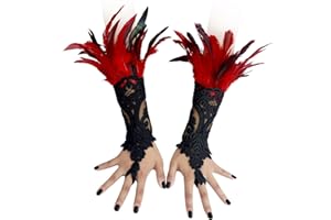 CAMDOM Steampunk - Guantes de plumas estilo vintage con cadena de brazo sin dedos