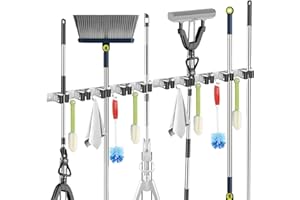 TAIKOUL 2 Stück Besenhalterung Wand,Edelstahl Gartengerätehalter mit 5 Halter 4 Haken Besenhalter Selbstklebend Gerätehalter Wandhalterung für Küche, Badezimmer, Garage und Garten