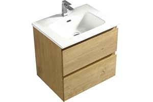 ‎ALPENBERGER GERMANY Alpenberger Waschbecken mit Unterschrank 60 cm Breit Eiche Natur | Aufsatzwaschbecken Waschbeckenunterschrank Waschplätze | Waschtisch Gäste WC Möbel Set | Waschtischunterschrank Hängend