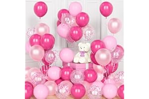 EITOLO Hot Pink Balloons, 60Pcs 12 Inch Hot Pink Pastel Pink Pearly Pink Party Balloons Set with Pink Confetti Helium Latex Rose Red Balloons for Birthday Wedding Baby Shower Anniversary Decorations