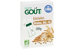 GOOD GOÛT - Avoine, Blé, Riz - Céréales Pour Bébé - Dès 6 Mois - Au Biberon Ou En Bol - Sans Sucres - Sources De Fibres - Étui Carton - 200g