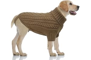 LiebeDD Hundepullover Grosse Hunde - Kuschelig Hundepulli mit Beinschlaufe und Geschirrloch, Rollkragen Strick Pullover Hund Pullis für Große Hunde Labrador, Warm Dog Sweater (Kamel XL)