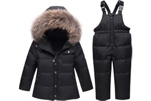 amropi Combinaison de Ski Bébé Filles Veste de Duvet à Capuche et Pantalons de Neige 2 Pièces Hiver Ensemble de Ski pour 1-5 Ans