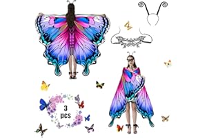 Jeackcelle Women's Butterfly Costume Cape - Fairy Wings Fancy Dress for Halloween Carnival Party Cosplay Dancing (RoseBlue)