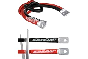 EBROM HI-FLEX Batteriekabel hochflexibel rot + schwarz 12V 24V 36V, 30cm bis 5m, 25 mm² Stromstärken bis 108A mit 2 x M8 Kabelschuh für Versorgungsbatterien Traktionsbatterien, Auswahl: 25 mm2, 60 cm