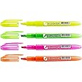 CROWN H-500 Highlighter Pens Chisel Tip Slim Highlighters - Wallet Of 4 - With Bright Fluorescent Ink - Yellow, Green, Pink And Orange
