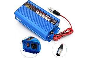 UNOCHO Cargador de batería 24V automático Inteligente 5A con Cargador Lento, Interruptor I/O, Conector XLR 3 Pines para baterías AGM, Gel y Plomo para Autos, sillas de Ruedas y Barcos (Enchufe UE)
