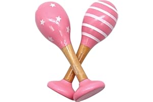 PREMYO Sonaglio Neonato Maracas - Giocattolo per Bambini Legno - Gioco Montessori Musicale Bebè - Rosa Bianco