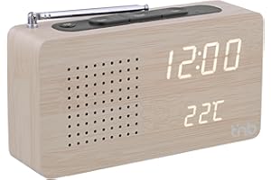 ‎T'NB T'NB Multifunktionaler Radiowecker aus Holz mit LED, digitale Uhr mit Zeitanzeige, 1 programmierbarer Alarm, Beleuchtung verstellbar, FM-Radiosender – Holz-Finish