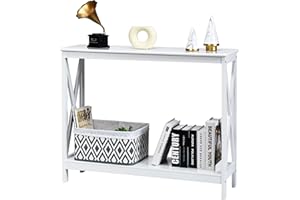 LIFEZEAL Konsola 2-poziomowa, drewniany stół wejściowy, długa konsola z drążkami X, do salonu, sypialni, przedpokoju, nowoczesny design, 100 x 30 x 80 cm (biały)
