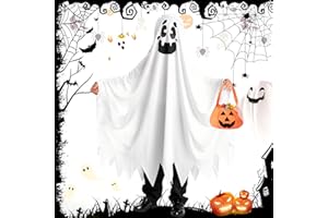 ZZQVIP Zestaw Kostiumu Duchów dla Dzieci z Torbą Dyniową, Idealny na Halloweenowy Kostium dla Chłopców, Strój Ducha dla Dzieci, Idealny na Imprezy Halloweenowe i Cukierek albo Psikus