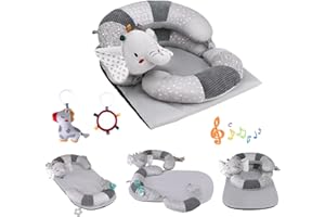 Blublu Park 3-in-1 Tummy Time Mat and Seated Support Pillow for Infant, Sit Me Up Floor Seat with Detachable Support Pillow to Prevent Reflux, Portable Playmat for Newborn Boys and Girls (Grey)