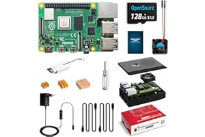 OpenSourz Raspberry Pi 4 Modelo B 4GB RAM + Tarjeta SD 128GB, Carcasa de PC/ABS, Disipador de Calor, Ventilador de Refrigeración, Fuente de Alimentación USB-C de 5V 3A con Interruptor, Cable HDMI