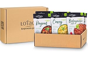‎LOTAO LOTAO Saucen-Set: Vegane Fertigsaucen | Saucen Set - 2x Bolognese, 2x Curry, 2x Ragout Sauce | Vegane Lebensmittel in Bio Qualität | Lange haltbare Fertiggerichte für Mikrowelle