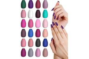 LADYING 24 Packs (576 Pieces) Matt Coffin Nails for Gluing Medium, Ballerina Press On Nails Kit, High-Quality Artificial Nails, Fake Nails, Short, Coffin Fingernails, Artificial Nails for Women