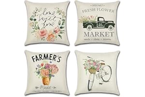 Artscope 4 Piezas Impermeables Funda de Cojines, de Exterior Funda de Almohada Cuadrado para Patio Balcón Jardín Sofá Oficina Hogar Decorativas 45x45cm, Primavera