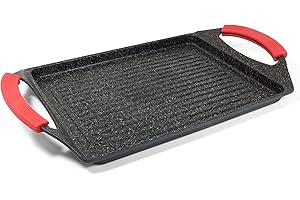 Moneta Pro Grill Griglia Rettangolare, Per tutti i fuochi compresa induzione, Zona di cottura 26 x 20 cm, Alluminio, Nero, 35 x 22 cm