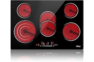 Ceramic Hob, 77cm, 8600W Built-in Electric Glass Ceramic Cooktop, IsEasy Built-in, Black Glass with 5 Cooking Zones, Touch Control, Child-safety Lock&Timer