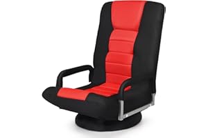 LIFEZEAL Silla de Suelo giratoria 360°, sofá Perezoso Individual con reposabrazos, Silla de Piso con 5 Niveles Ajustable, Silla de sofá Plegable, para salón y Dormitorio (Rojo)