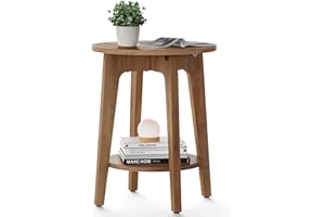 VASAGLE Side Table, Coffee Table, Small Round Table for Living Room, Nightstand for Small Spaces, with Bottom Shelf, Modern Style, Honey Brown LET283T41