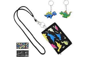 RAFIYU Portafoglio per Bambini, Portafoglio con Motivo Dinosauro per Ragazzi e Ragazze, Mini Portafoglio con Coulisse, Catena in Metallo, Scomparto per Banconote, Scomparto per Monete e Portachiavi